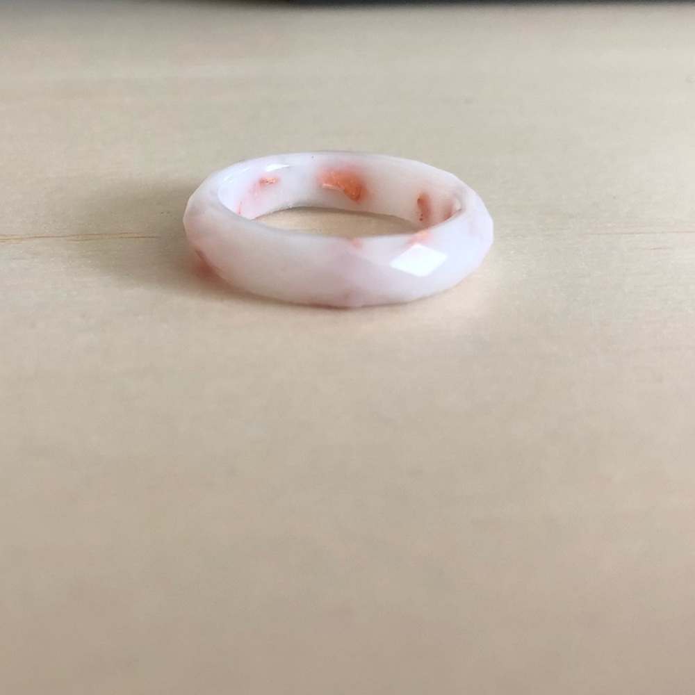 New handmade Opaque white ring w/ rose gold flakes